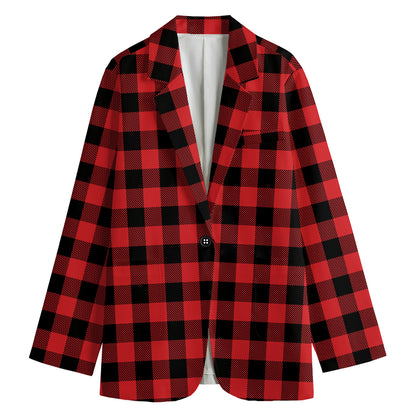 Red And Black Buffalo Check Print Women's Cotton Blazer