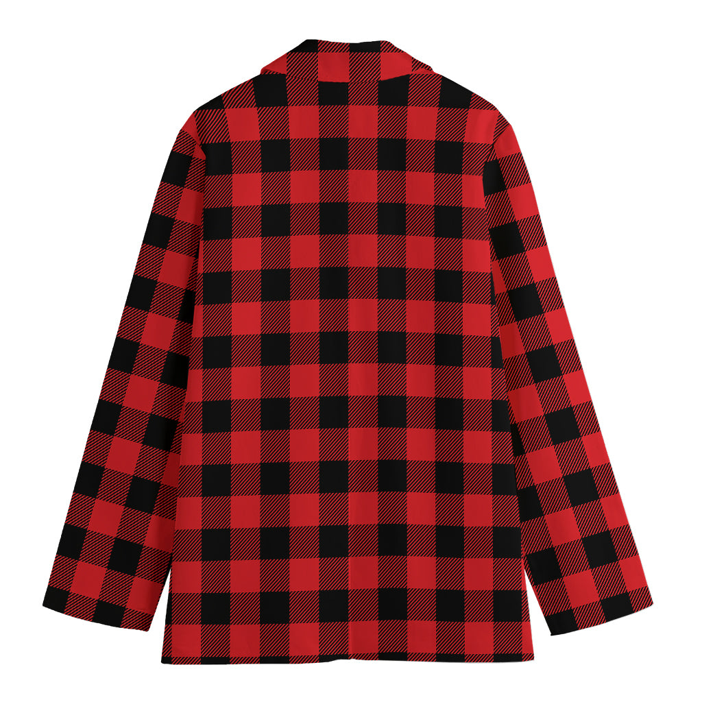 Red And Black Buffalo Check Print Women's Cotton Blazer