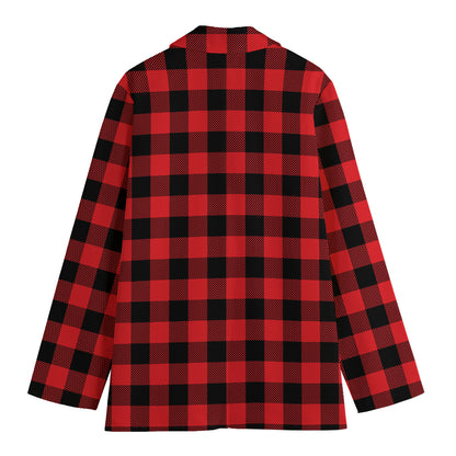 Red And Black Buffalo Check Print Women's Cotton Blazer