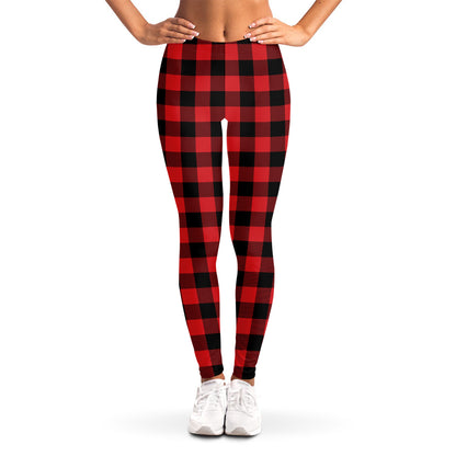 Red And Black Buffalo Check Print Women's Leggings