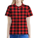 Red And Black Buffalo Check Print Women's Polo Shirt
