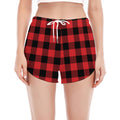 Red And Black Buffalo Check Print Women's Split Running Shorts