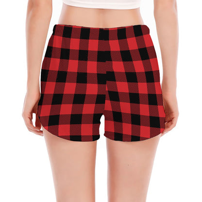 Red And Black Buffalo Check Print Women's Split Running Shorts
