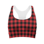 Red And Black Buffalo Check Print Women's Sports Bra