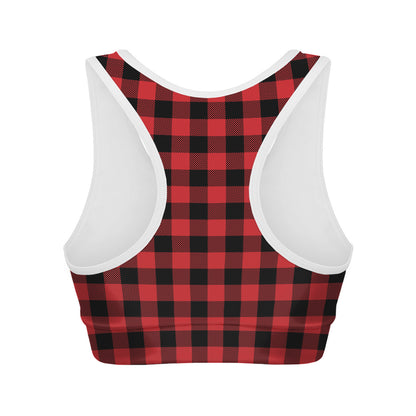 Red And Black Buffalo Check Print Women's Sports Bra