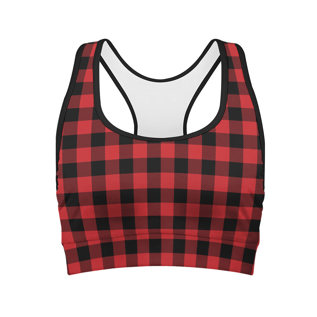 Red And Black Buffalo Check Print Women's Sports Bra