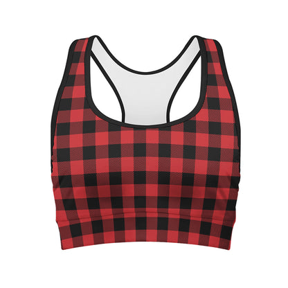 Red And Black Buffalo Check Print Women's Sports Bra