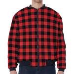 Red And Black Buffalo Check Print Zip Sleeve Bomber Jacket