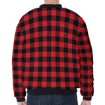 Red And Black Buffalo Check Print Zip Sleeve Bomber Jacket