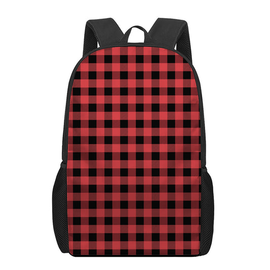 Red And Black Buffalo Plaid Print 17 Inch Backpack