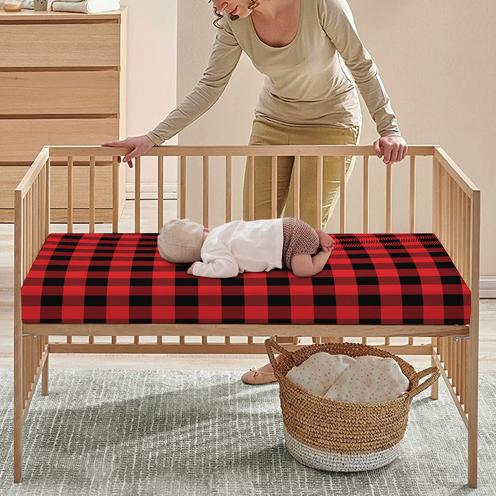 Red And Black Buffalo Plaid Print Baby Crib Sheet