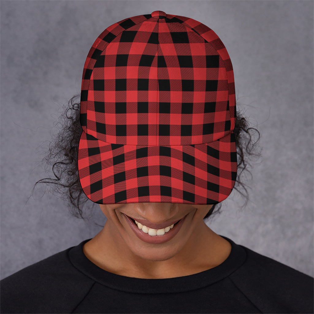 Red And Black Buffalo Plaid Print Baseball Cap