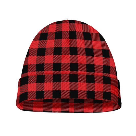 Red And Black Buffalo Plaid Print Beanie