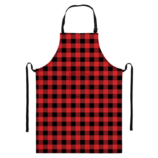 Red And Black Buffalo Plaid Print Bib Apron With Pocket