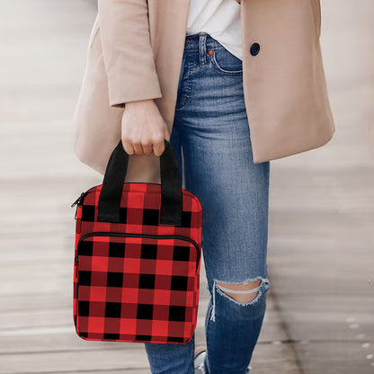 Red And Black Buffalo Plaid Print Bible Tote Bag