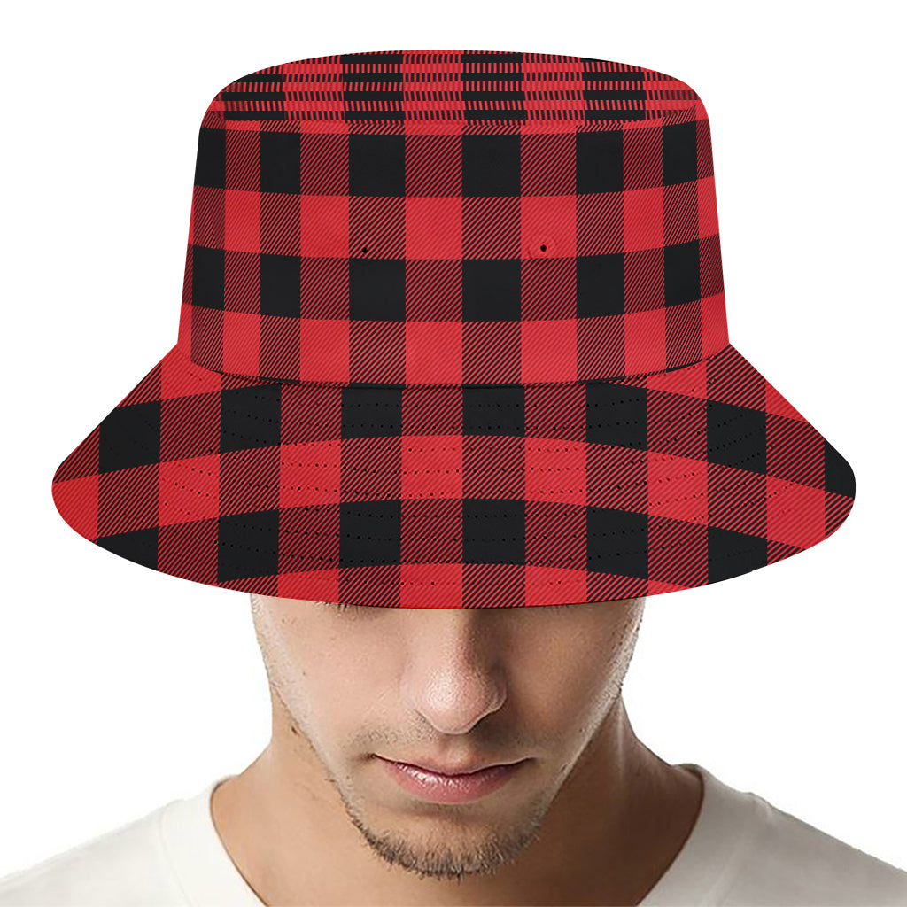 Red And Black Buffalo Plaid Print Bucket Hat