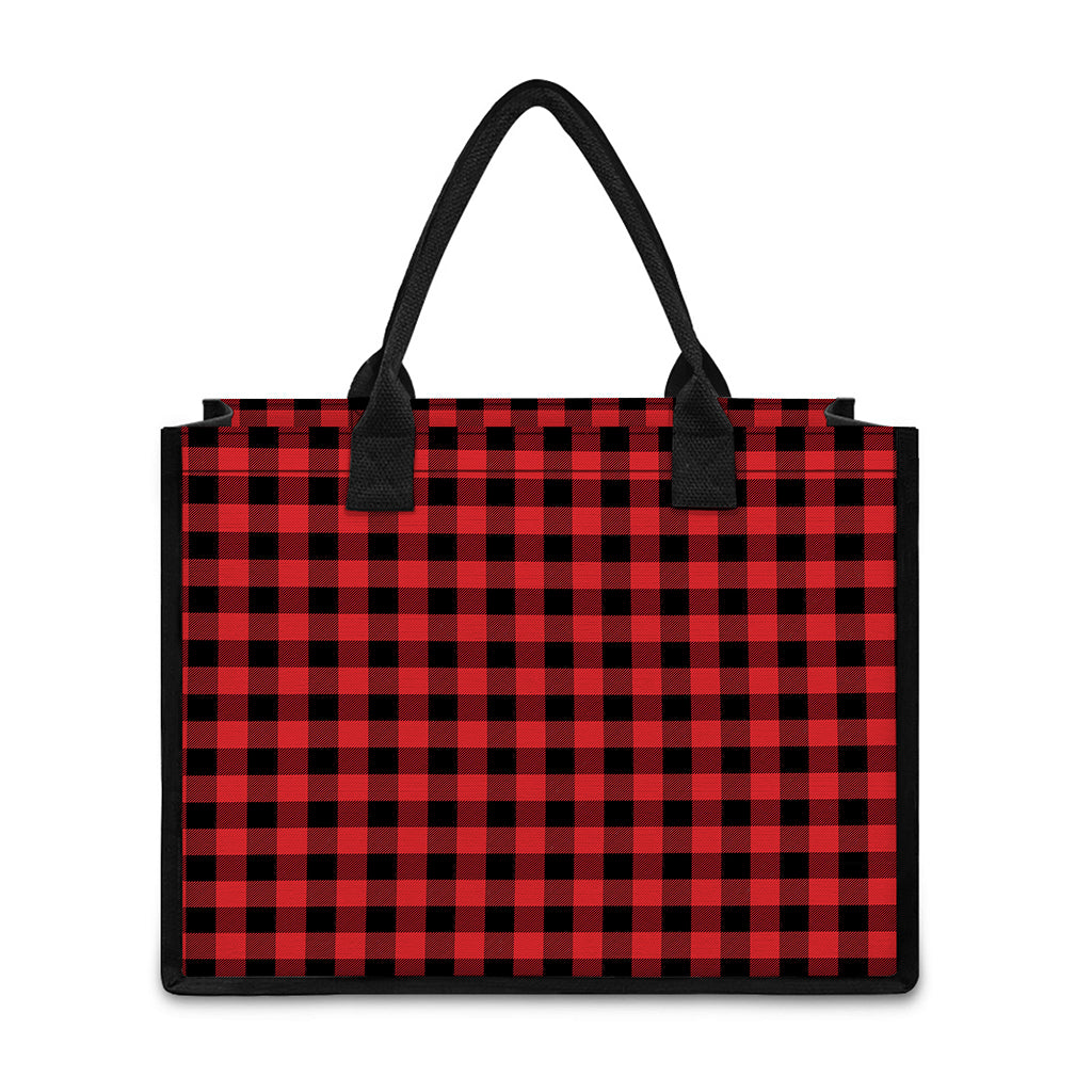 Red And Black Buffalo Plaid Print Canvas Tote Bag