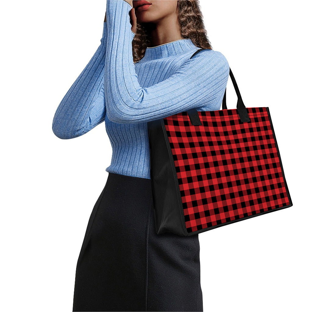 Red And Black Buffalo Plaid Print Canvas Tote Bag