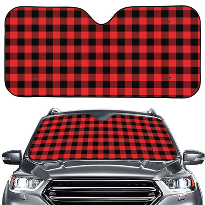 Red And Black Buffalo Plaid Print Car Windshield Sun Shade