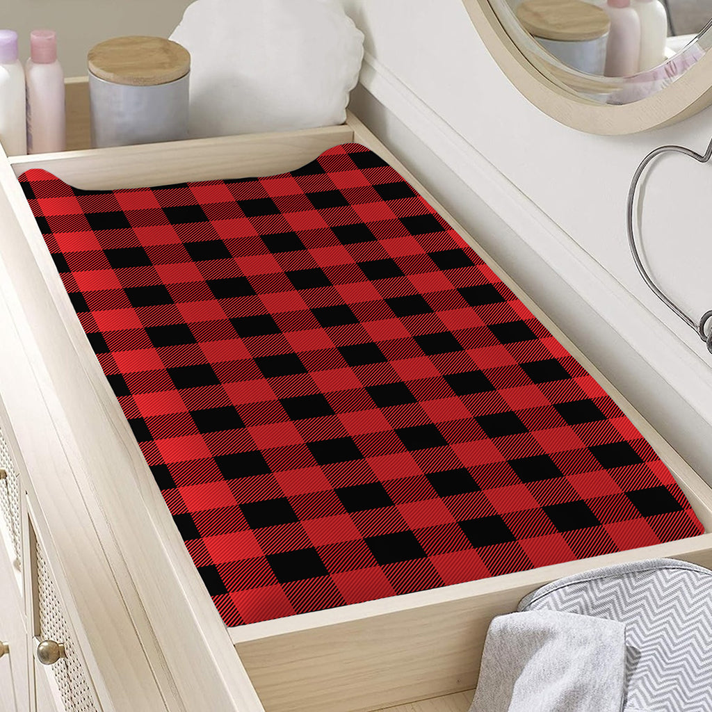 Red And Black Buffalo Plaid Print Changing Pad Cover