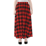 Red And Black Buffalo Plaid Print Chiffon Maxi Skirt