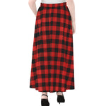 Red And Black Buffalo Plaid Print Chiffon Maxi Skirt