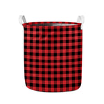 Red And Black Buffalo Plaid Print Collapsible Laundry Basket