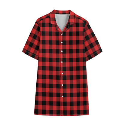 Red And Black Buffalo Plaid Print Cotton Hawaiian Shirt