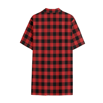 Red And Black Buffalo Plaid Print Cotton Hawaiian Shirt