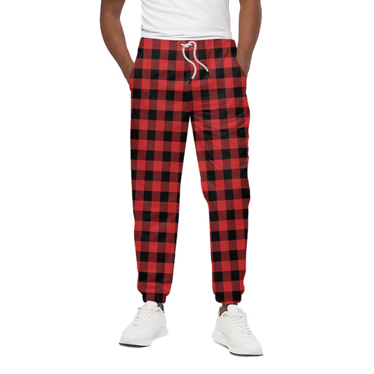Red And Black Buffalo Plaid Print Cotton Pants