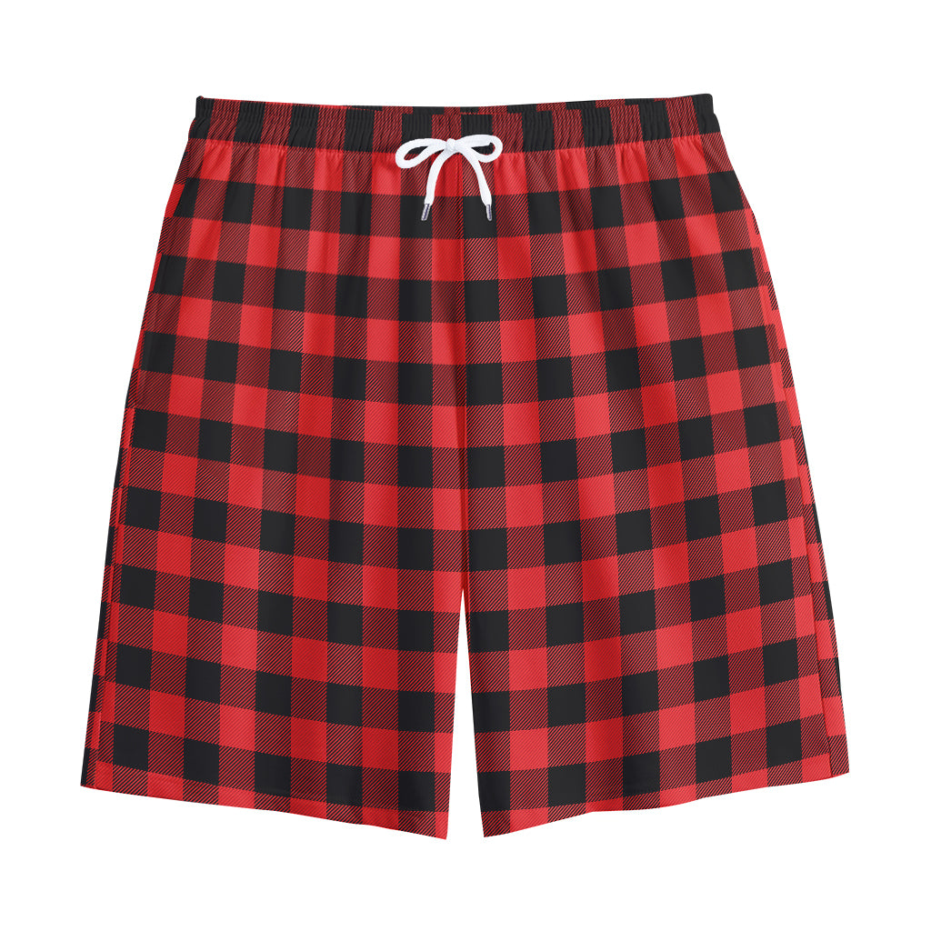 Red And Black Buffalo Plaid Print Cotton Shorts
