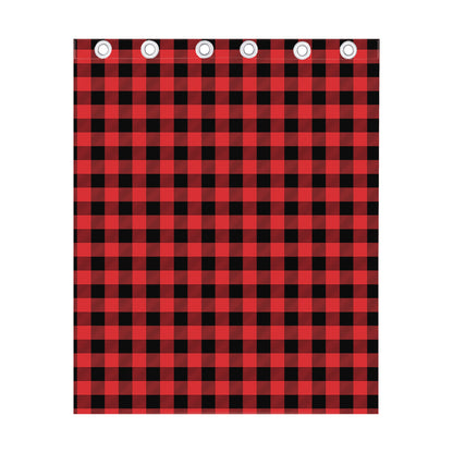 Red And Black Buffalo Plaid Print Curtain