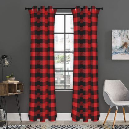 Red And Black Buffalo Plaid Print Curtain