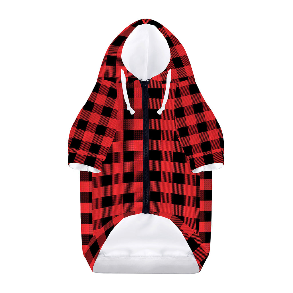Red And Black Buffalo Plaid Print Dog Zip Up Hoodie
