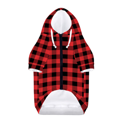 Red And Black Buffalo Plaid Print Dog Zip Up Hoodie