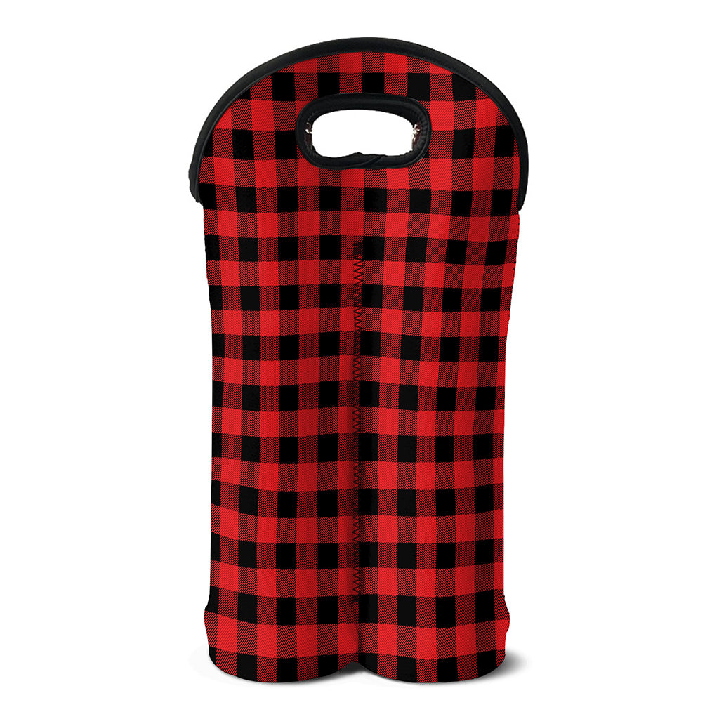 Red And Black Buffalo Plaid Print Double Neoprene Wine Tote