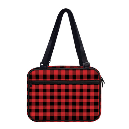 Red And Black Buffalo Plaid Print Double Strap Bible Bag