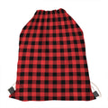 Red And Black Buffalo Plaid Print Drawstring Bag