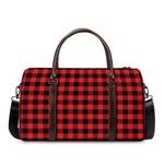 Red And Black Buffalo Plaid Print Duffle Bag