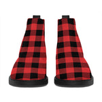 Red And Black Buffalo Plaid Print Flat Ankle Boots