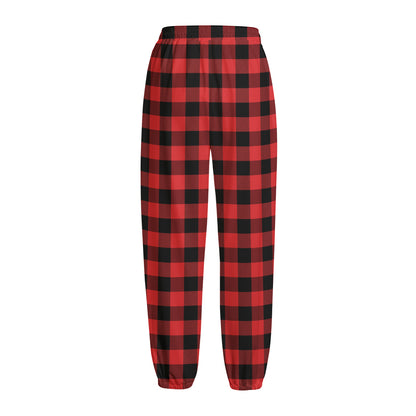 Red And Black Buffalo Plaid Print Fleece Lined Knit Pants