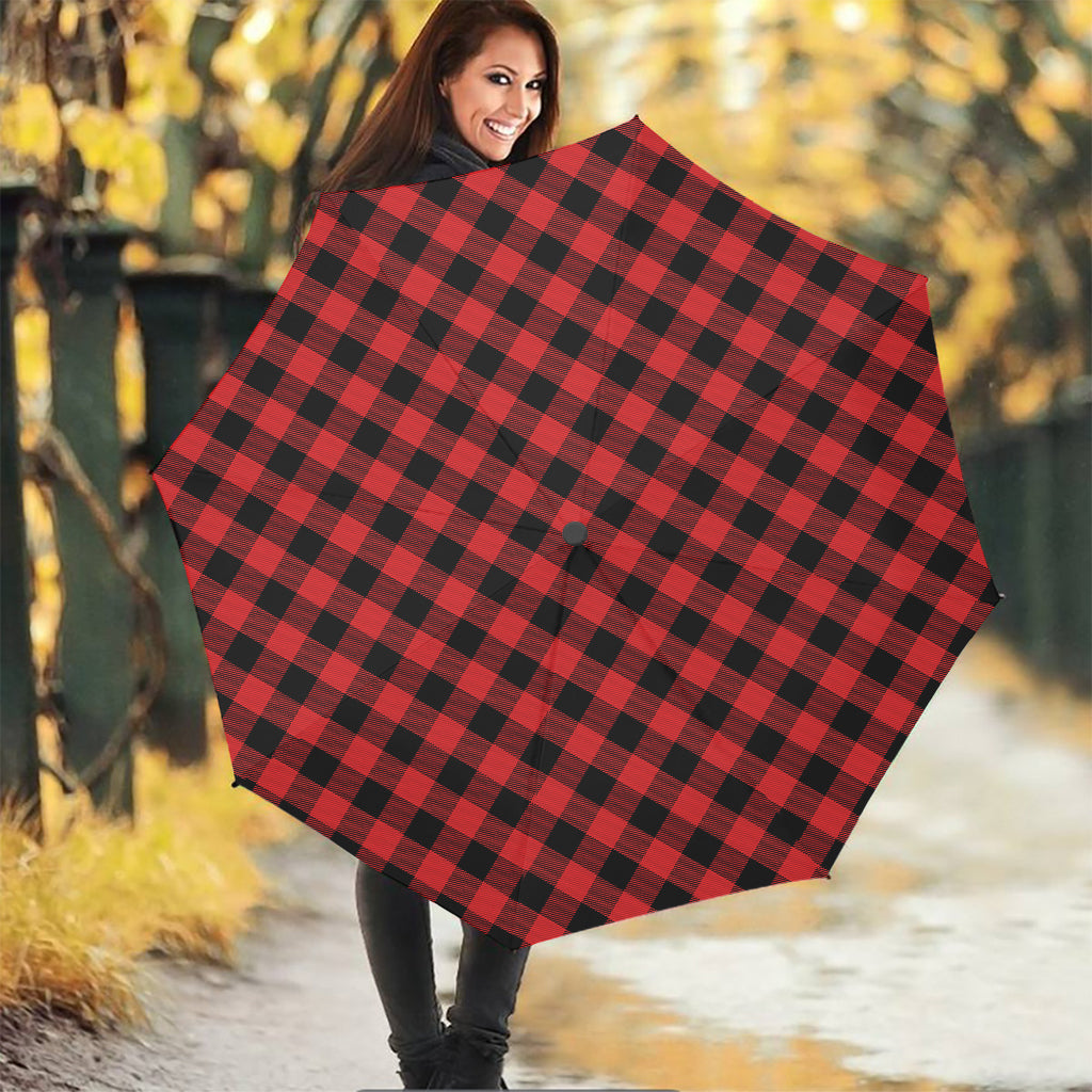 Red And Black Buffalo Plaid Print Foldable Umbrella