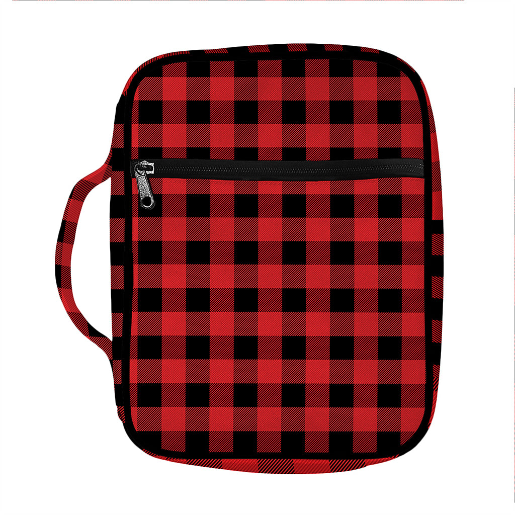 Red And Black Buffalo Plaid Print Front Pocket Bible Bag