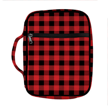 Red And Black Buffalo Plaid Print Front Pocket Bible Bag