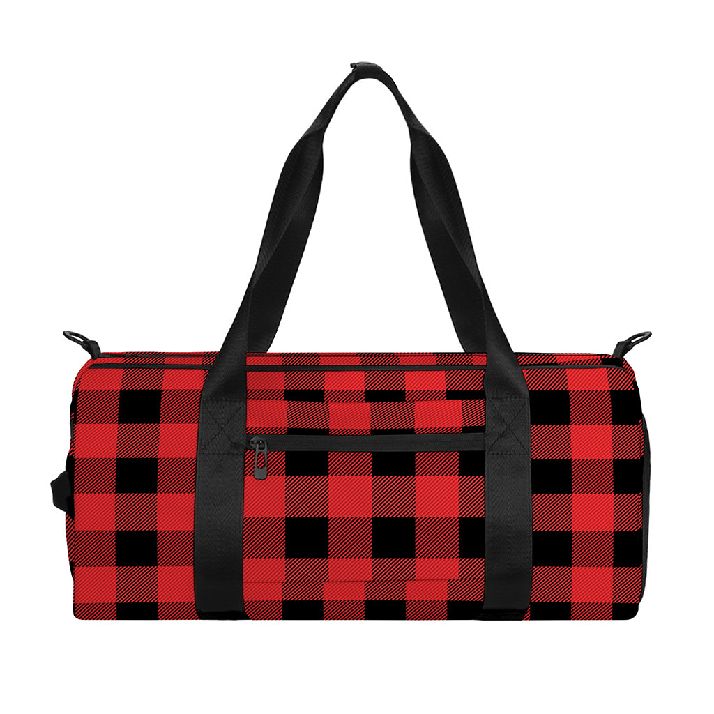 Red And Black Buffalo Plaid Print Gym Bag