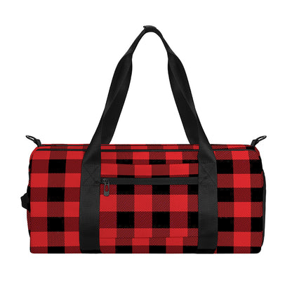 Red And Black Buffalo Plaid Print Gym Bag