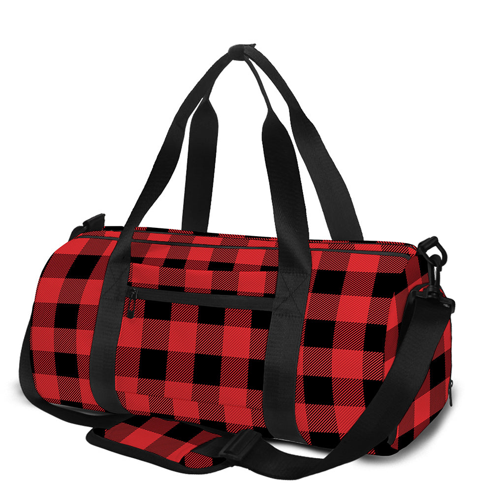 Red And Black Buffalo Plaid Print Gym Bag