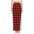 Red And Black Buffalo Plaid Print High Slit Maxi Skirt