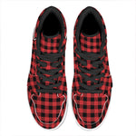 Red And Black Buffalo Plaid Print High Top Leather Sneakers