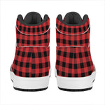 Red And Black Buffalo Plaid Print High Top Leather Sneakers